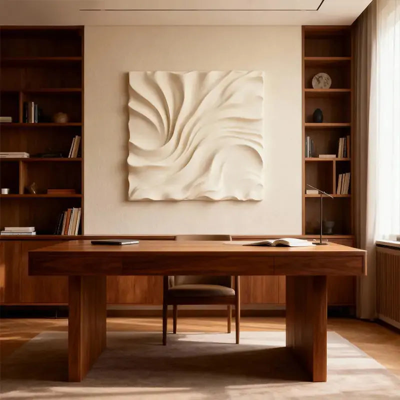 Cream Silk Flow Wave Textured 3D Relief Wall Art Artmeto Wood wall art