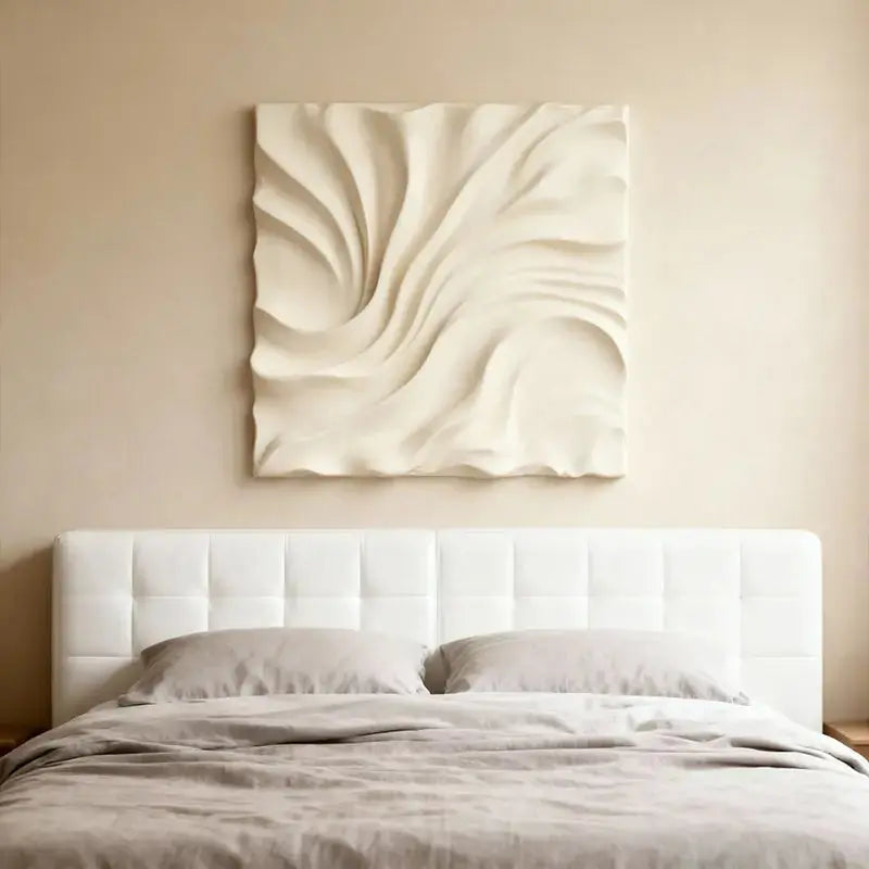 Cream Silk Flow Wave Textured 3D Relief Wall Art Artmeto Wood wall art