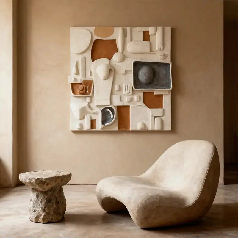 Cream Terracotta & Charcoal Modular Abstract 3D Relief Wall Art Artmeto Wood wall art