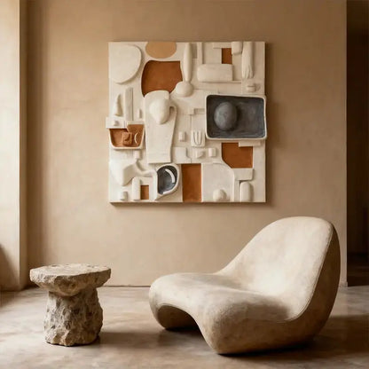 Cream Terracotta & Charcoal Modular Abstract 3D Relief Wall Art Artmeto Wood wall art