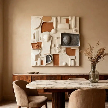 Cream Terracotta & Charcoal Modular Abstract 3D Relief Wall Art Artmeto Wood wall art