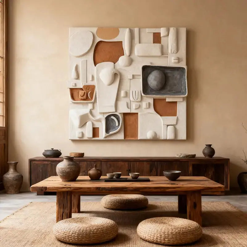 Cream Terracotta & Charcoal Modular Abstract 3D Relief Wall Art Artmeto Wood wall art