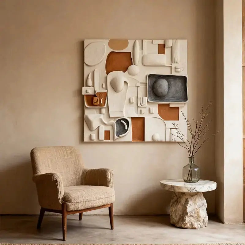 Cream Terracotta & Charcoal Modular Abstract 3D Relief Wall Art Artmeto Wood wall art