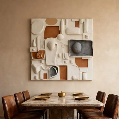 Cream Terracotta & Charcoal Modular Abstract 3D Relief Wall Art Artmeto Wood wall art