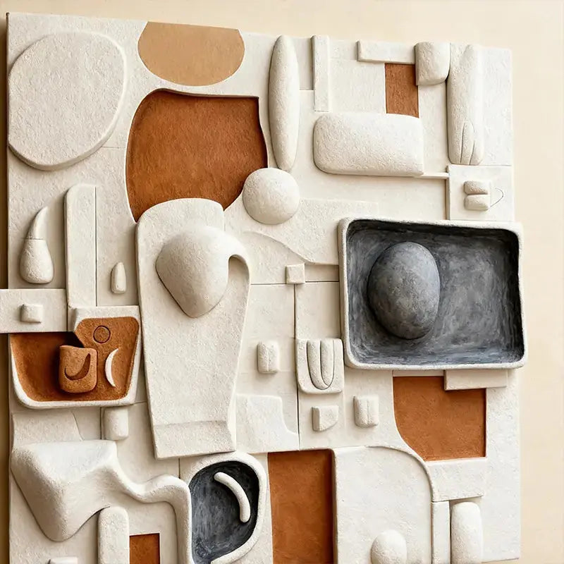 Cream Terracotta & Charcoal Modular Abstract 3D Relief Wall Art Artmeto Wood wall art
