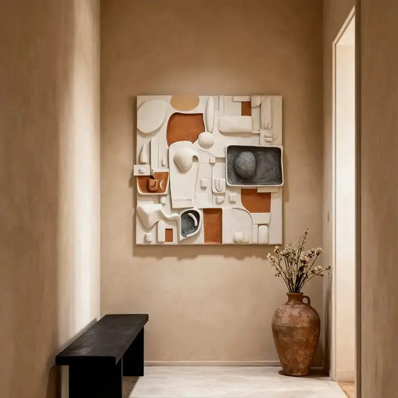 Cream Terracotta & Charcoal Modular Abstract 3D Relief Wall Art Artmeto Wood wall art