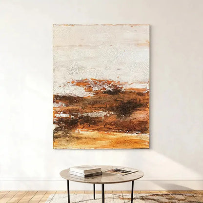 Cream & Burnt Sienna Crackle Finish Minimalist Wall Decor Artmeto Wood wall art