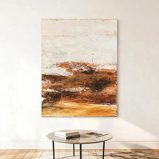 Cream & Burnt Sienna Crackle Finish Minimalist Wall Decor Artmeto Wood wall art