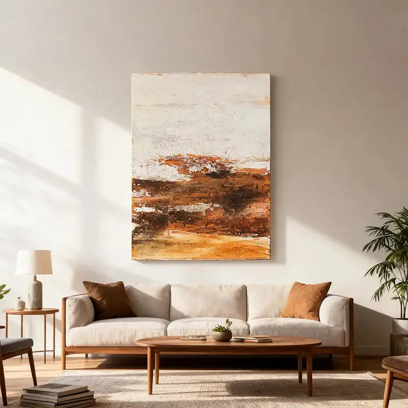 Cream & Burnt Sienna Crackle Finish Minimalist Wall Decor Artmeto Wood wall art