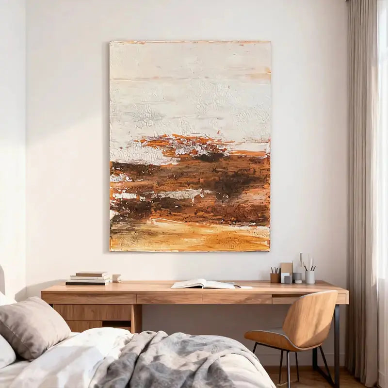 Cream & Burnt Sienna Crackle Finish Minimalist Wall Decor Artmeto Wood wall art