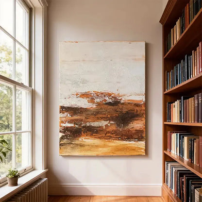 Cream & Burnt Sienna Crackle Finish Minimalist Wall Decor Artmeto Wood wall art