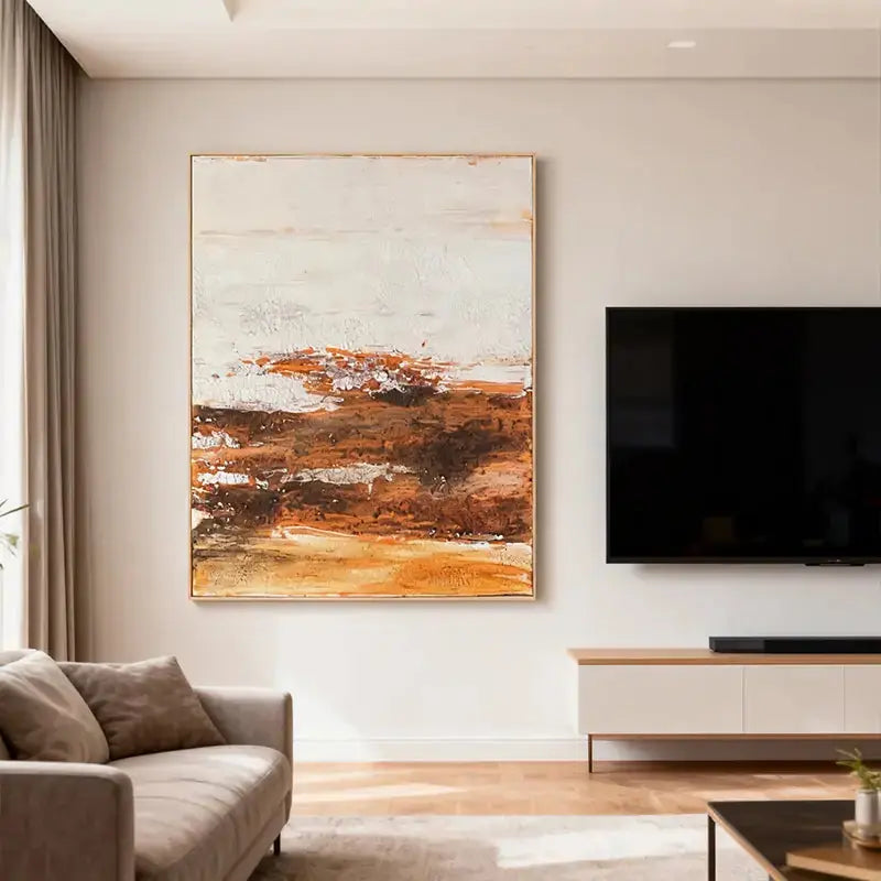 Cream & Burnt Sienna Crackle Finish Minimalist Wall Decor Artmeto Wood wall art