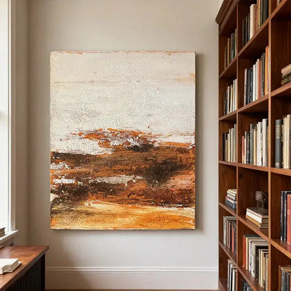 Cream & Burnt Sienna Crackle Finish Minimalist Wall Decor Artmeto Wood wall art