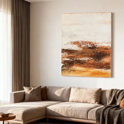 Cream & Burnt Sienna Crackle Finish Minimalist Wall Decor Artmeto Wood wall art