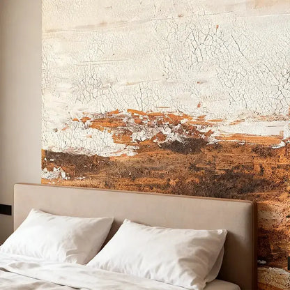 Cream & Burnt Sienna Crackle Finish Minimalist Wall Decor Artmeto Wood wall art
