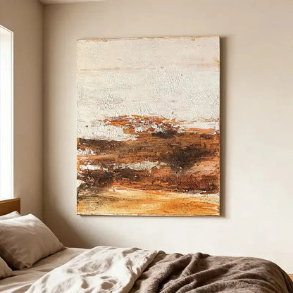 Cream & Burnt Sienna Crackle Finish Minimalist Wall Decor Artmeto Wood wall art