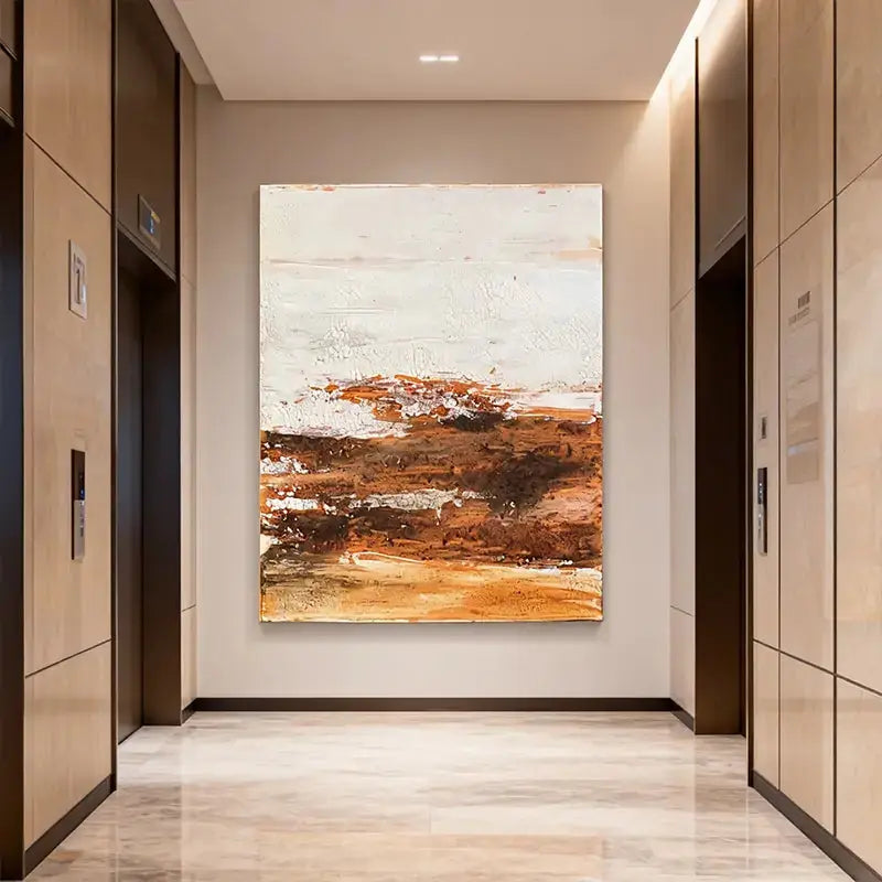 Cream & Burnt Sienna Crackle Finish Minimalist Wall Decor Artmeto Wood wall art