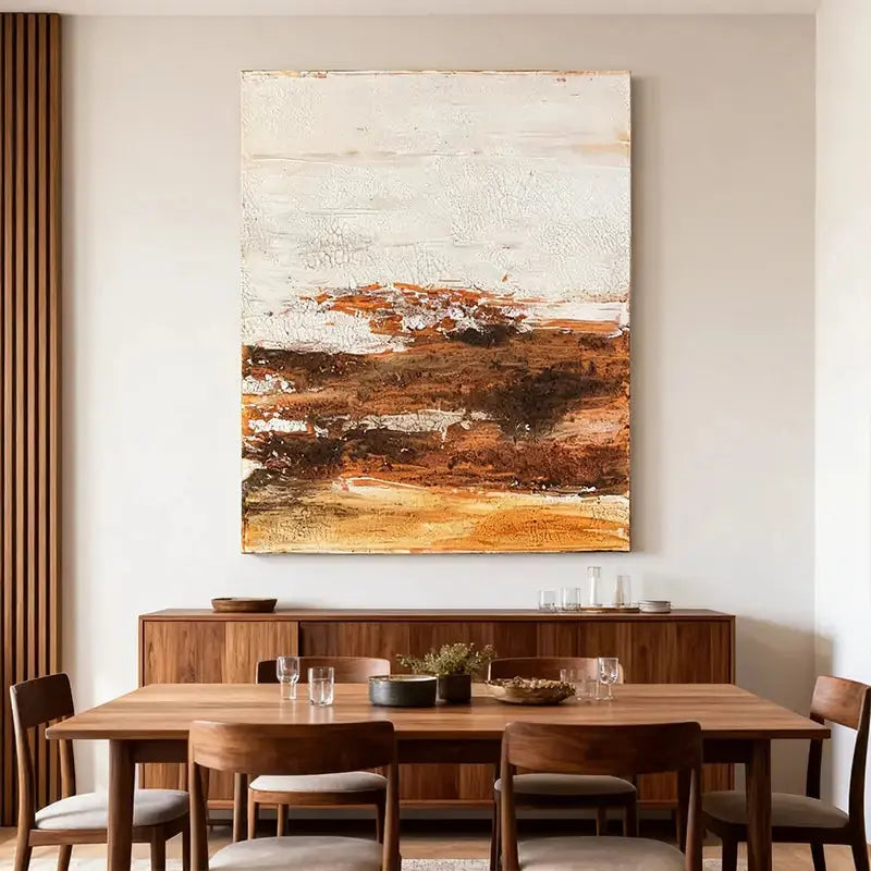 Cream & Burnt Sienna Crackle Finish Minimalist Wall Decor Artmeto Wood wall art