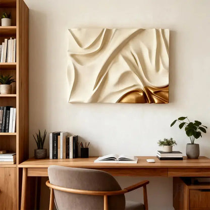 Cream & Gold Fabric Drape Modern Luxury Flowing Textured 3D Relief Wall Sculpture Artmeto Wood wall art