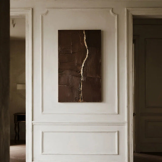 Dark Brown Abstract Painting | Gold Line Textured Wall Art-Artmeto Artmeto Wood wall art