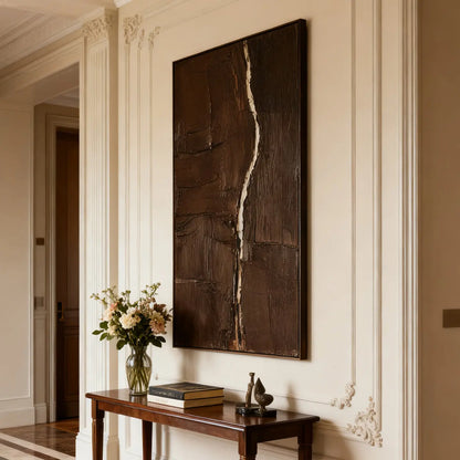 Dark Brown Abstract Painting | Gold Line Textured Wall Art-Artmeto Artmeto Wood wall art