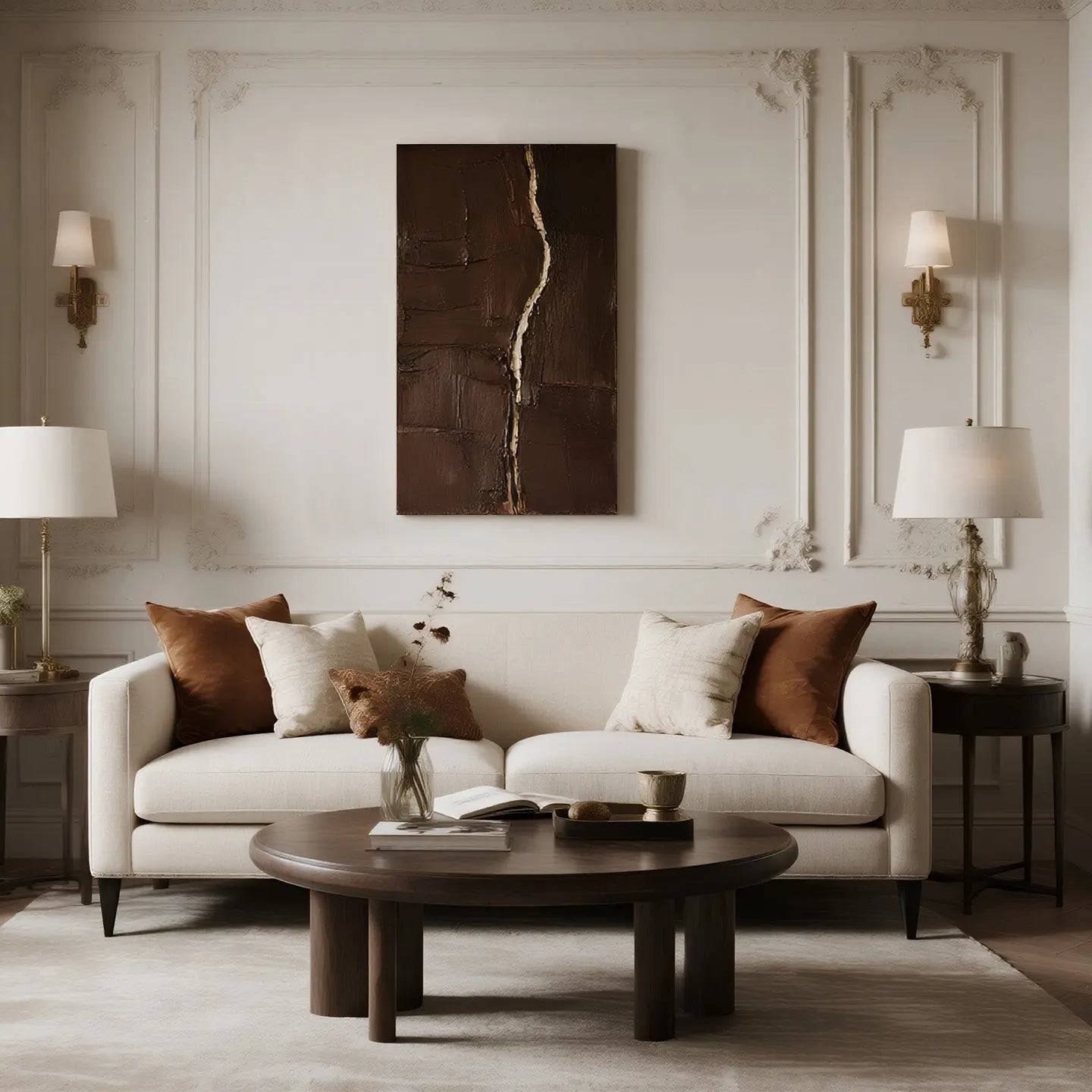 Dark Brown Abstract Painting | Gold Line Textured Wall Art-Artmeto Artmeto Wood wall art