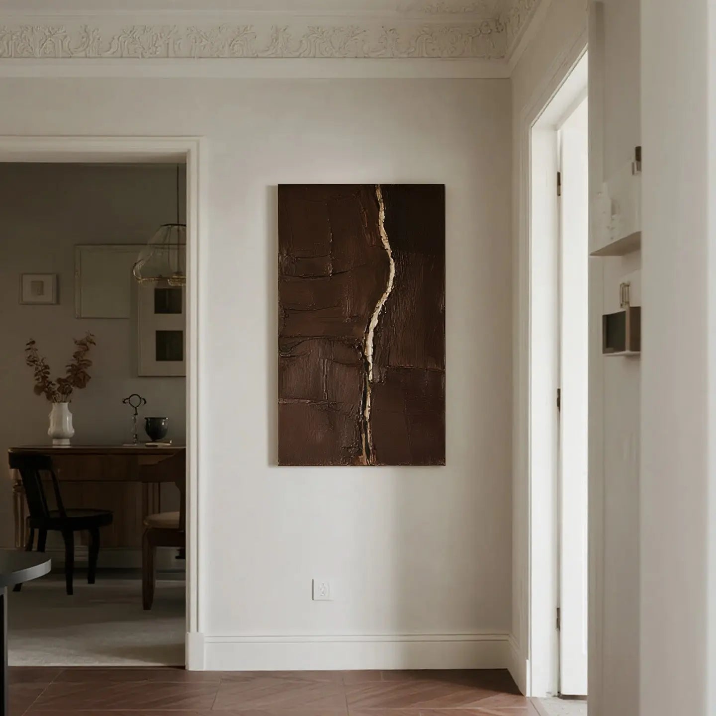 Dark Brown Abstract Painting | Gold Line Textured Wall Art-Artmeto Artmeto Wood wall art