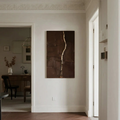 Dark Brown Abstract Painting | Gold Line Textured Wall Art-Artmeto Artmeto Wood wall art