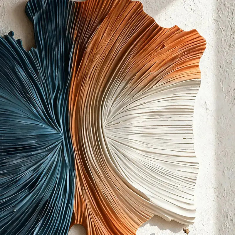 Dark blue & Terracotta 3D Wood Sculpture Wall Decor Unique Fan Shape Artmeto Wood wall art