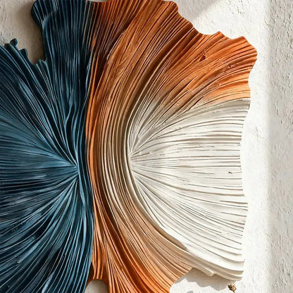 Dark blue & Terracotta 3D Wood Sculpture Wall Decor Unique Fan Shape Artmeto Wood wall art