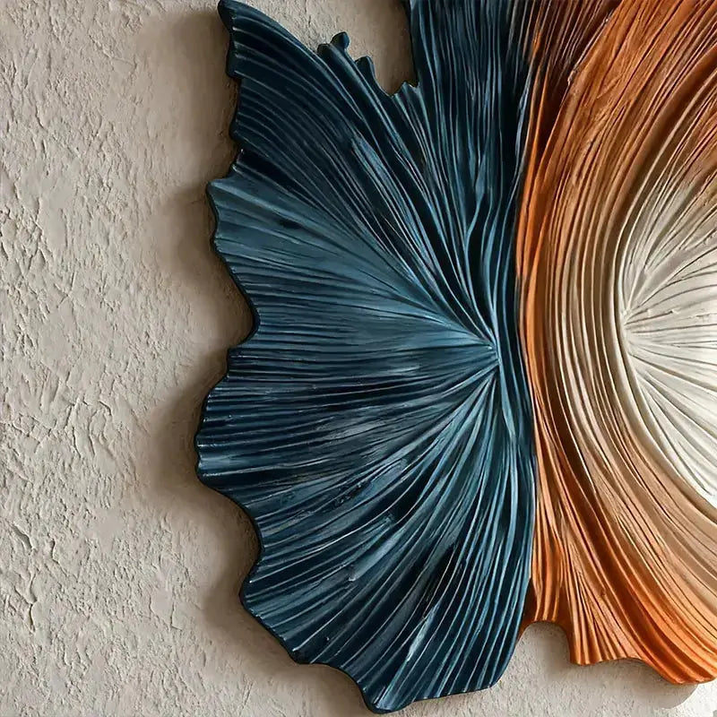 Dark blue & Terracotta 3D Wood Sculpture Wall Decor Unique Fan Shape Artmeto Wood wall art
