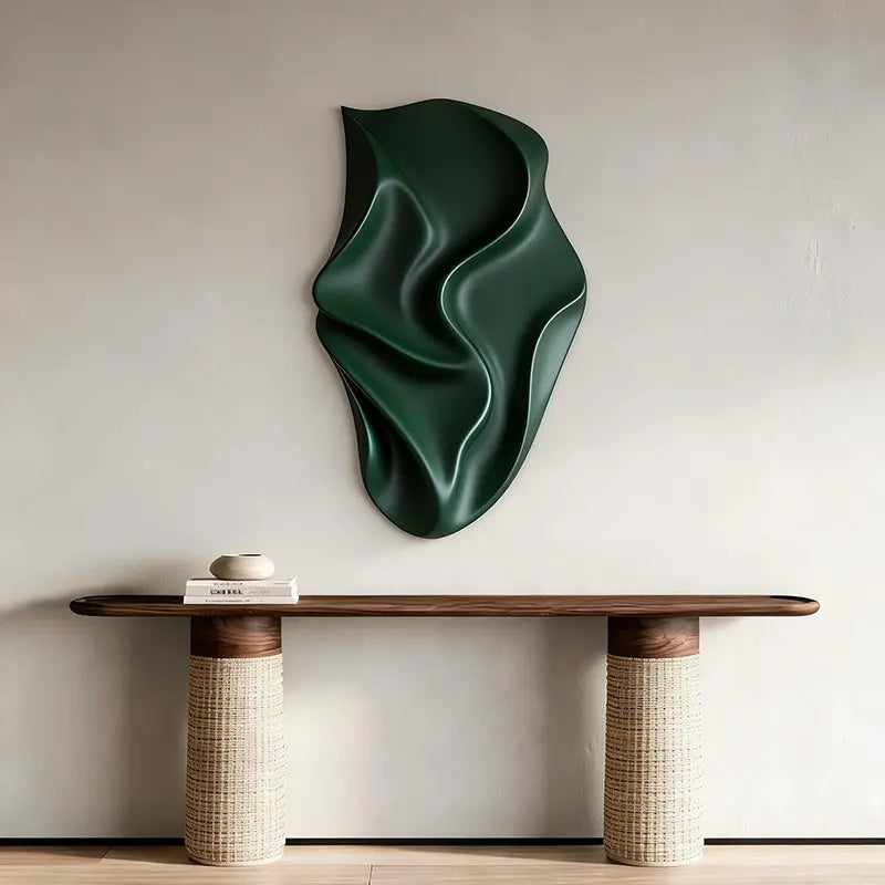 Deep Emerald Fabric-Inspired 3D Relief Wall Art Artmeto Wood wall art-1
