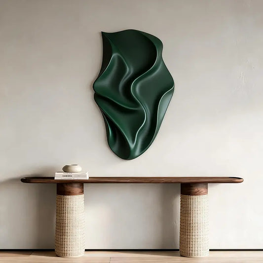 Deep Emerald Fabric-Inspired 3D Relief Wall Art Artmeto Wood wall art-1