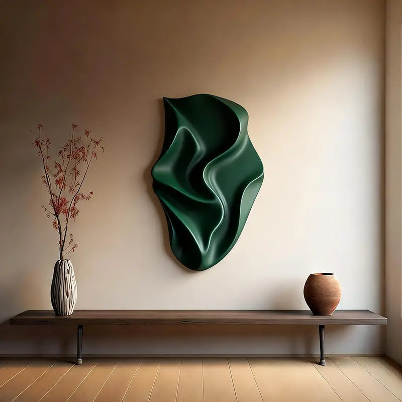 Deep Emerald Fabric-Inspired 3D Relief Wall Art Artmeto Wood wall art-2