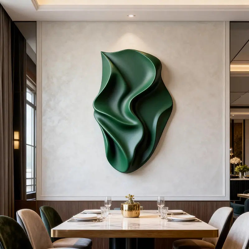 Deep Emerald Fabric-Inspired 3D Relief Wall Art Artmeto Wood wall art-4