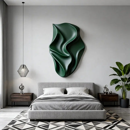Deep Emerald Fabric-Inspired 3D Relief Wall Art Artmeto Wood wall art-5