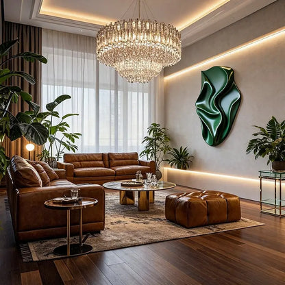 Deep Emerald Fabric-Inspired 3D Relief Wall Art Artmeto Wood wall art-6