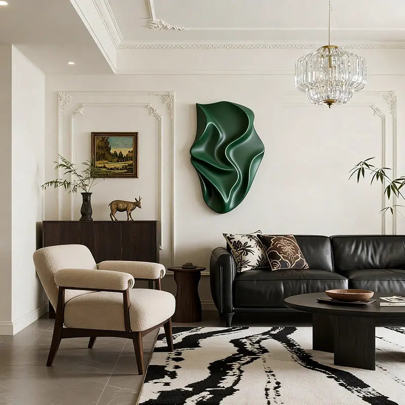 Deep Emerald Fabric-Inspired 3D Relief Wall Art Artmeto Wood wall art-7