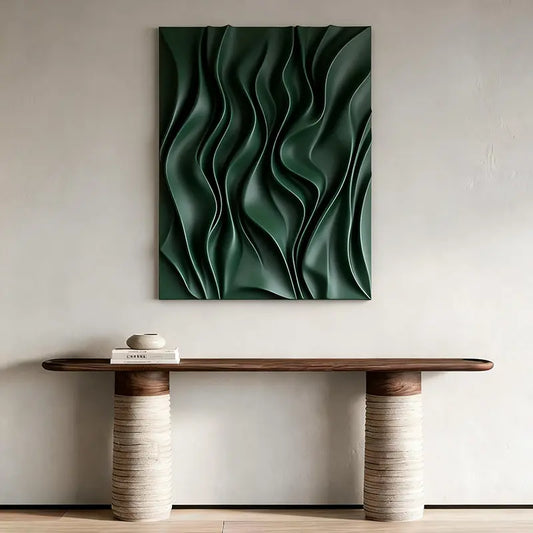 Deep Emerald Wave 3D Relief Modern Abstract Wall Decor Artmeto Wood wall art-1
