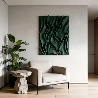 Deep Emerald Wave 3D Relief Modern Abstract Wall Decor Artmeto Wood wall art-3