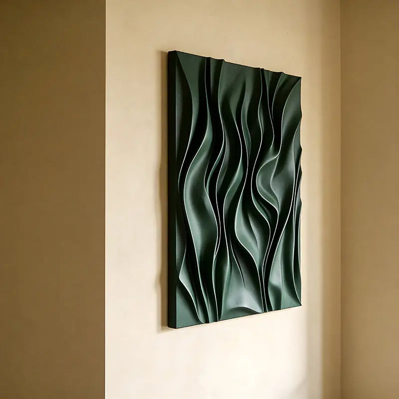 Deep Emerald Wave 3D Relief Modern Abstract Wall Decor Artmeto Wood wall art-4