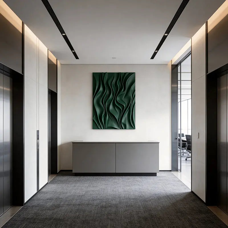 Deep Emerald Wave 3D Relief Modern Abstract Wall Decor Artmeto Wood wall art-5