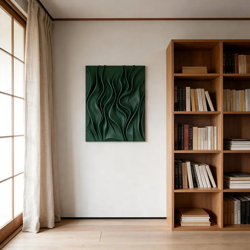 Deep Emerald Wave 3D Relief Modern Abstract Wall Decor Artmeto Wood wall art-6