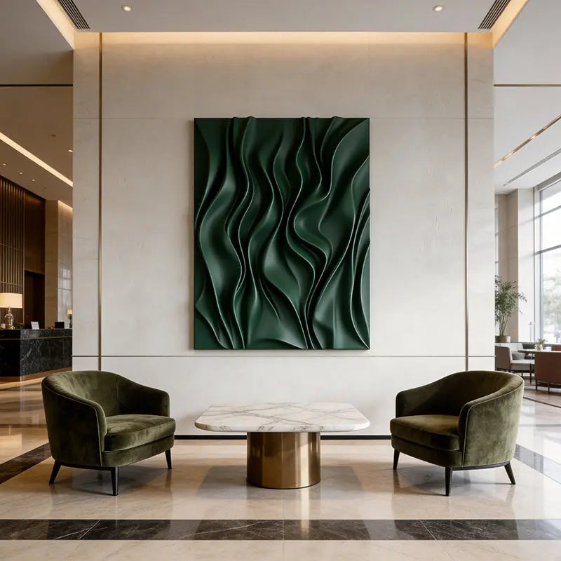 Deep Emerald Wave 3D Relief Modern Abstract Wall Decor Artmeto Wood wall art-8