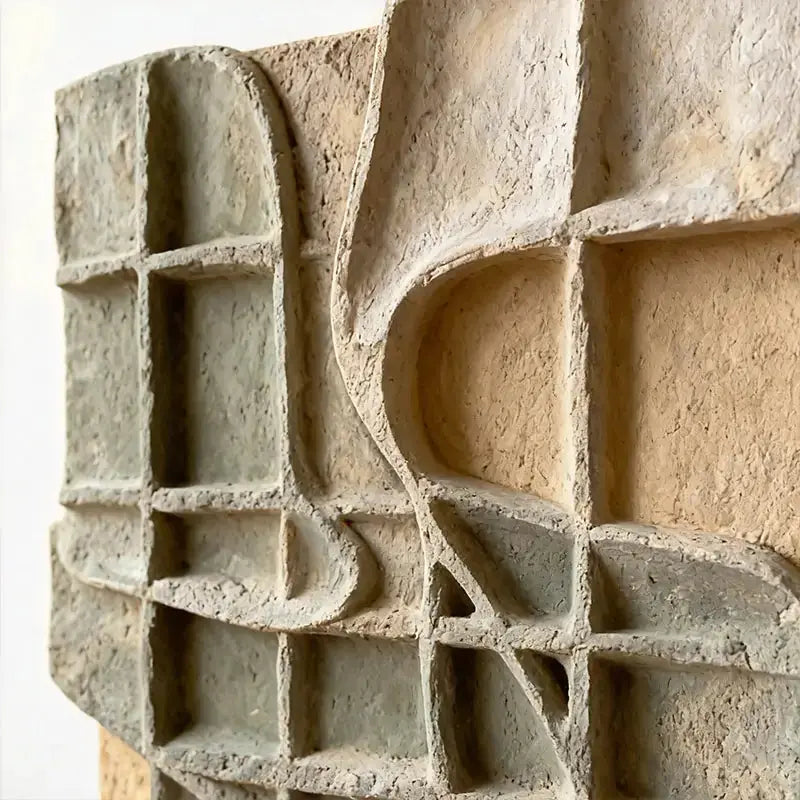 Dusty Sage & Sand Beige Broken Grid Organic 3D Relief Wall Art Artmeto Wood wall art-4