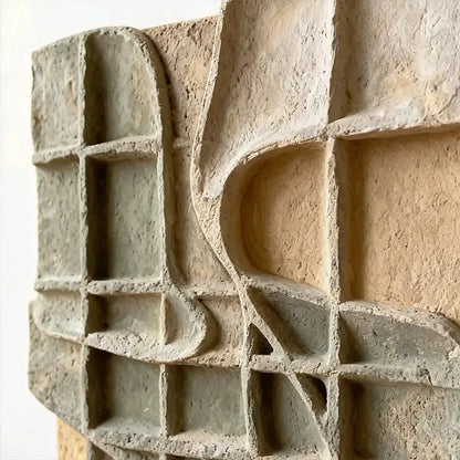 Dusty Sage & Sand Beige Broken Grid Organic 3D Relief Wall Art Artmeto Wood wall art-4