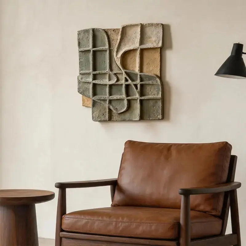 Dusty Sage & Sand Beige Broken Grid Organic 3D Relief Wall Art Artmeto Wood wall art-5