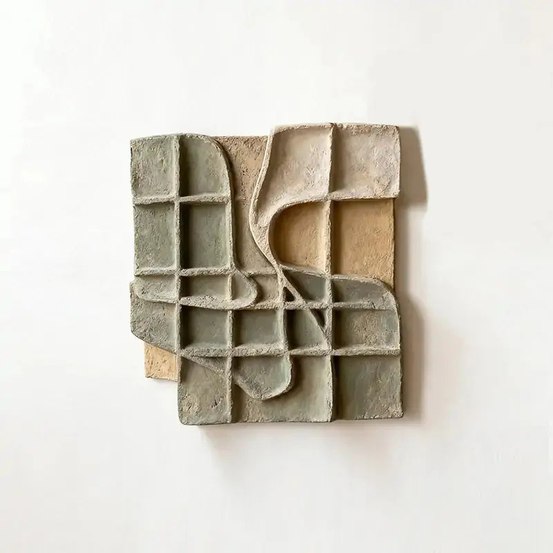Dusty Sage & Sand Beige Broken Grid Organic 3D Relief Wall Art Artmeto Wood wall art-6