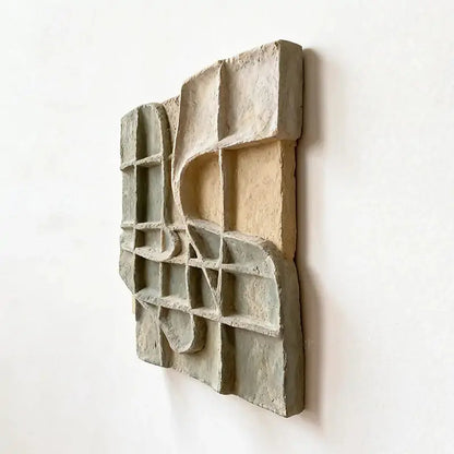 Dusty Sage & Sand Beige Broken Grid Organic 3D Relief Wall Art Artmeto Wood wall art-7