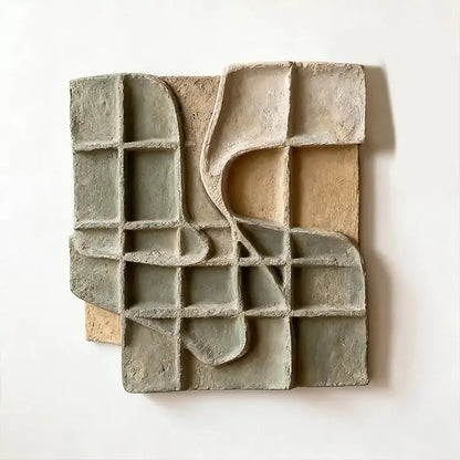 Dusty Sage & Sand Beige Broken Grid Organic 3D Relief Wall Art Artmeto Wood wall art-10